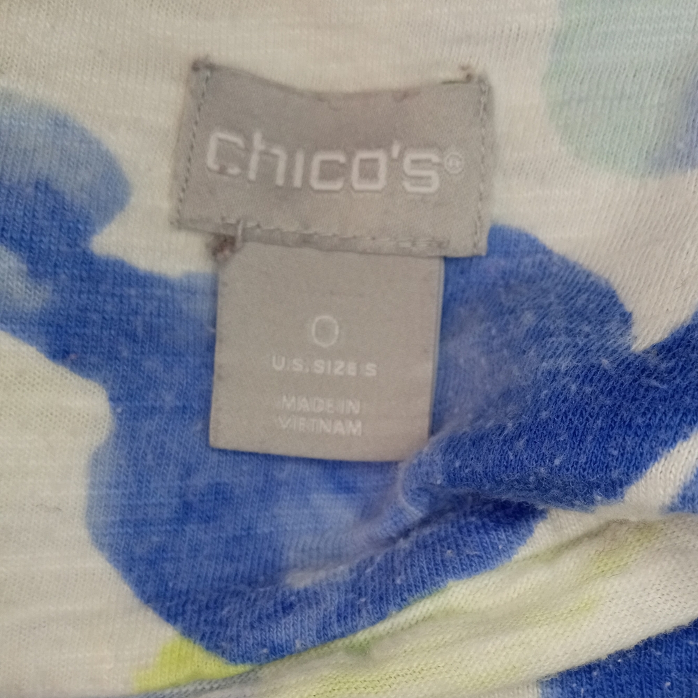 Chico's Vibrant Blue & Green Abstract Floral Long Sleeve Top - Size 0 (US Small) - Picture 9 of 10